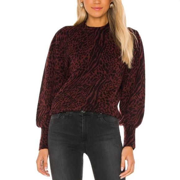 REVOLVE Rails Genevieve Wool Cashmere Burgundy Print Sweater - Picture 1 of 13